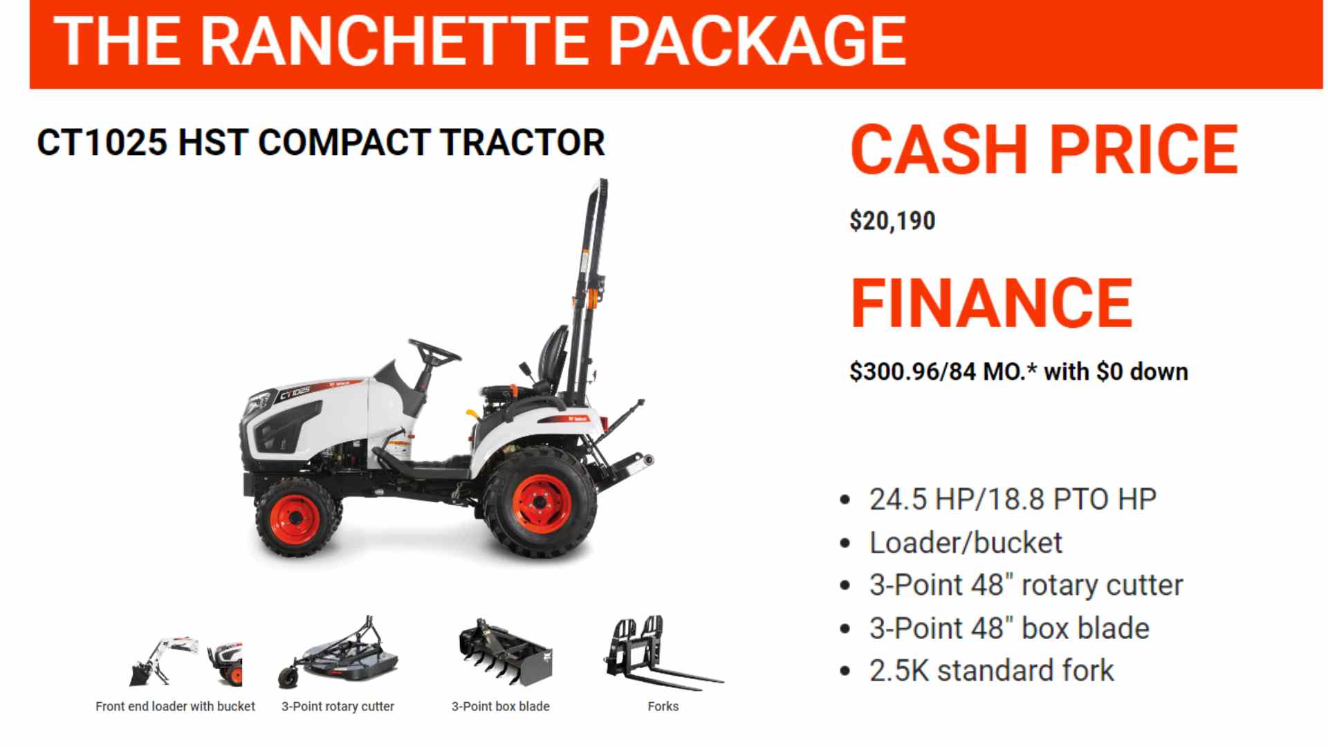 Bobcat Compact Tractor Packages Ct1025HST